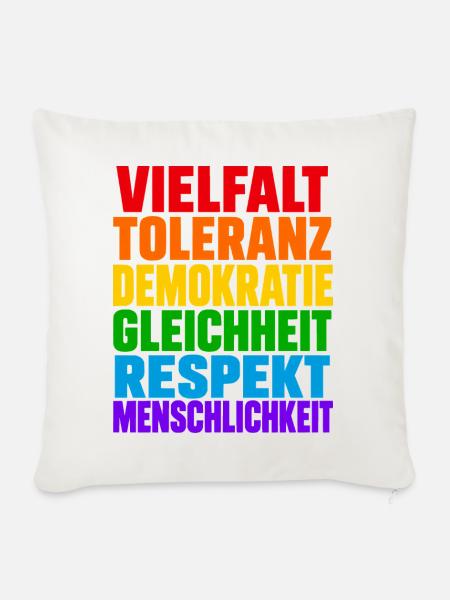 Vielfalt Toleranz Demokratie – Regenbogen Spruch - Sofakissenbezug 45 x 45 cm - Naturweiß 