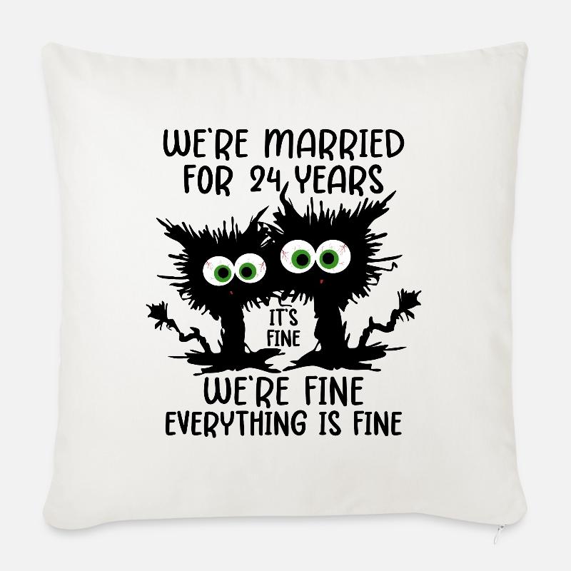 24 ans de mariage marié Satin Cadeau de mariage - Housse de coussin décorative 45 x 45 cm - blanc nature