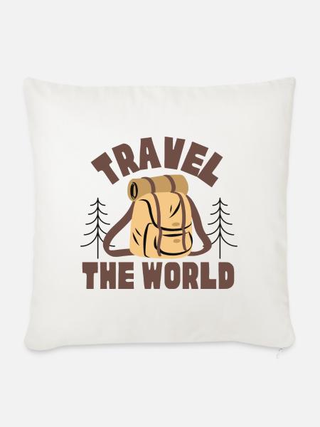 Travel the World (Rucksack, Bäume) (Geschenkidee) - Sofakissenbezug 45 x 45 cm - Naturweiß 