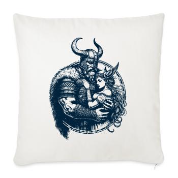 Wikinger-Krieger hält seine Freya Valkyrie - Sofakissenbezug 45 x 45 cm - Naturweiß  - Vorne