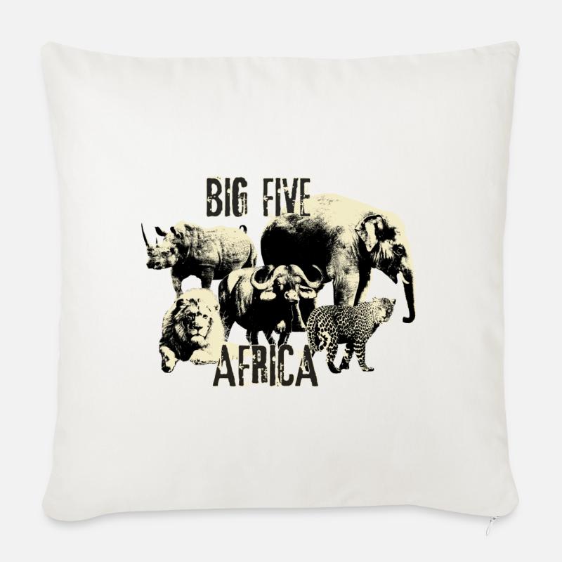 Afrique Big Five Éléphant Lion Léopard - Housse de coussin décorative 45 x 45 cm - blanc nature