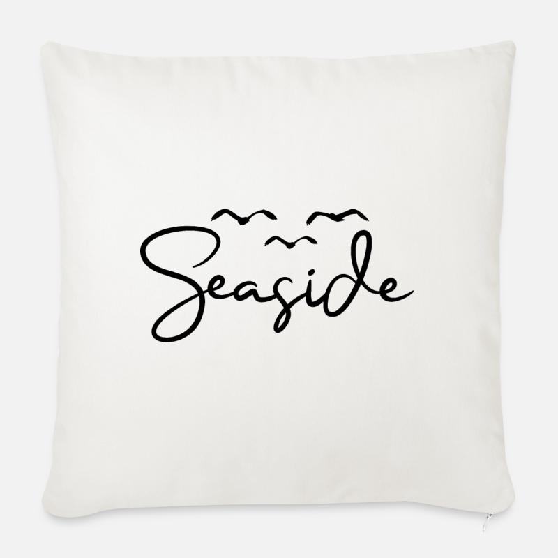 Bord de mer Plage Mouettes Mer - Housse de coussin décorative 45 x 45 cm - blanc nature