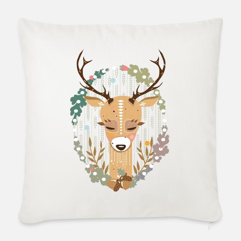 Hirsch im Wald - Sofakissenbezug 45 x 45 cm - Naturweiß 