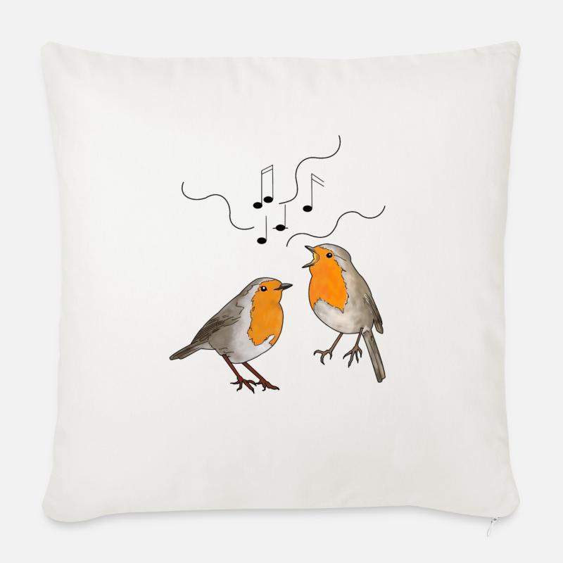 Singende Rotkehlchen - Sofakissenbezug 45 x 45 cm - Naturweiß 