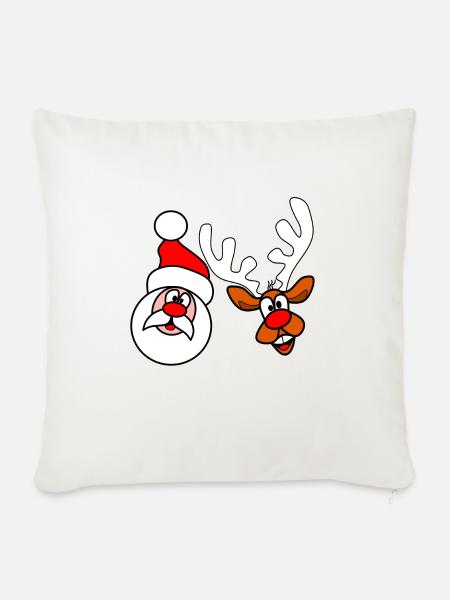 Weihnachtsmann & Rentier - Sofakissenbezug 45 x 45 cm - Naturweiß