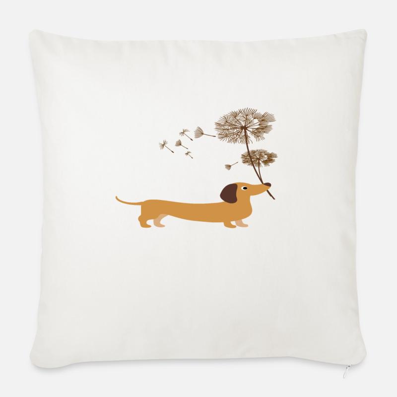 Dackel mit Pusteblume - Dackel shirt geschenkidee - Sofakissenbezug 45 x 45 cm - Naturweiß 