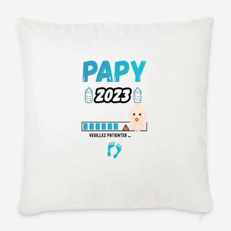 Papy 2023 - cadeau Papy - Housse de coussin décorative 45 x 45 cm - blanc nature