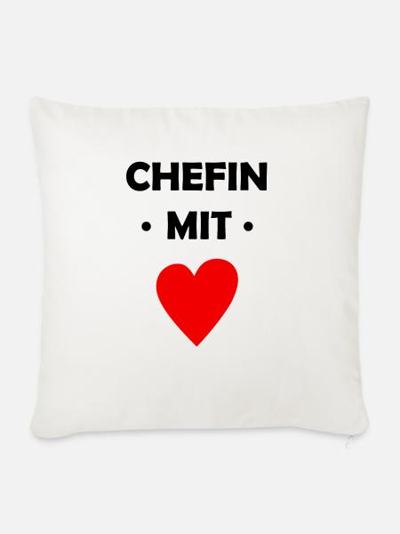 Chefin mit Herz - Sofakissenbezug 45 x 45 cm - Naturweiß