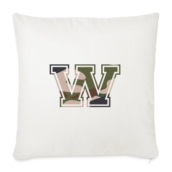 W, Monogramme, Camouflage Vert-Marron - Housse de coussin décorative 45 x 45 cm - blanc nature - Devant