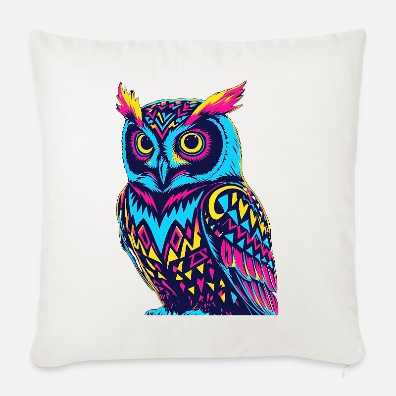 Neon Tribal Eule Design - Sofakissenbezug 45 x 45 cm - Naturweiß 