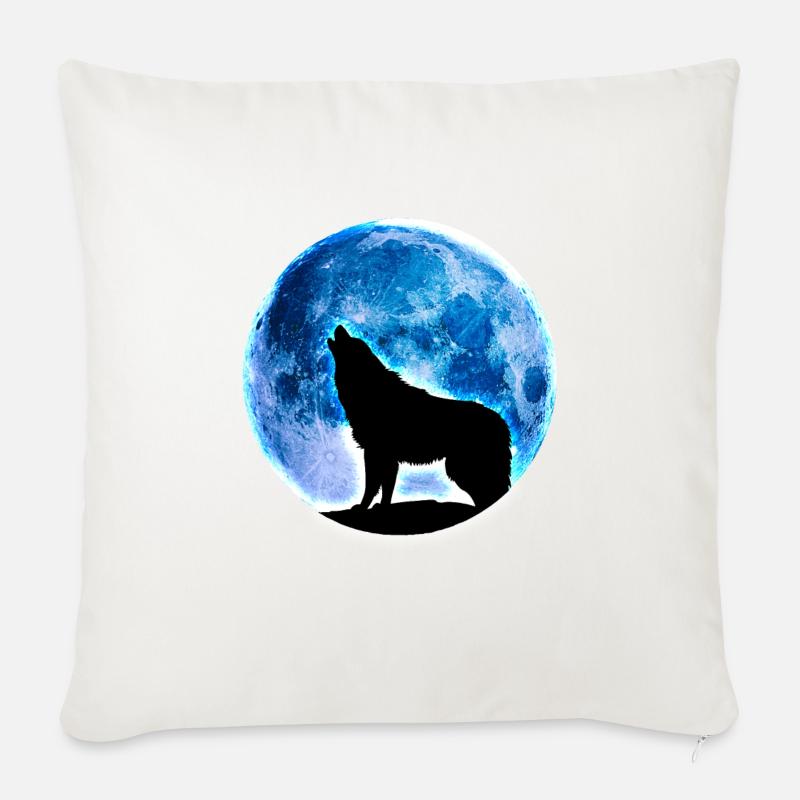 Loup pleine lune - Housse de coussin décorative 45 x 45 cm - blanc nature