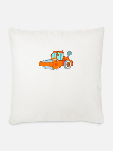 Dampfwalze - Fahrzeug Baustelle - Sofakissenbezug 45 x 45 cm - Naturweiß 