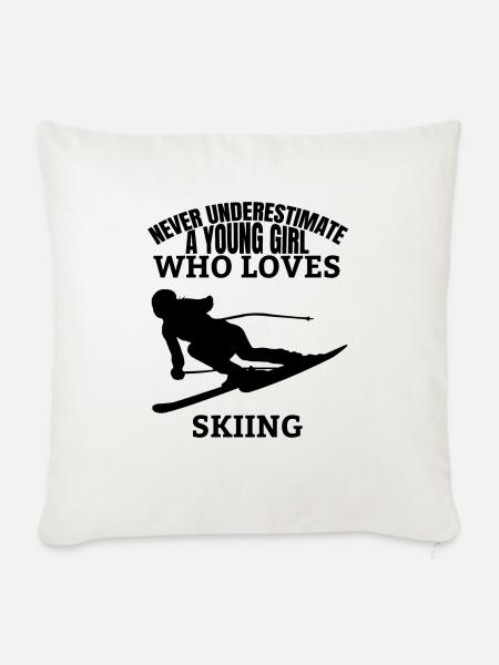 Ski Skifahren Spruch Skier Mädchen Skifahrerin - Sofakissenbezug 45 x 45 cm - Naturweiß