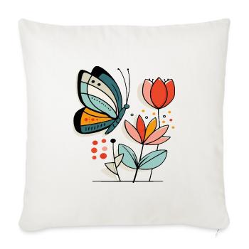 Schmetterling fliegt zu Blüten - Sofakissenbezug 45 x 45 cm - Naturweiß  - Vorne