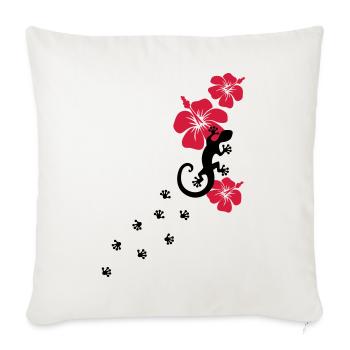 Gecko, Lézard, flower, surf, aloha, sport, fleur, - Housse de coussin décorative 45 x 45 cm - blanc nature - Devant