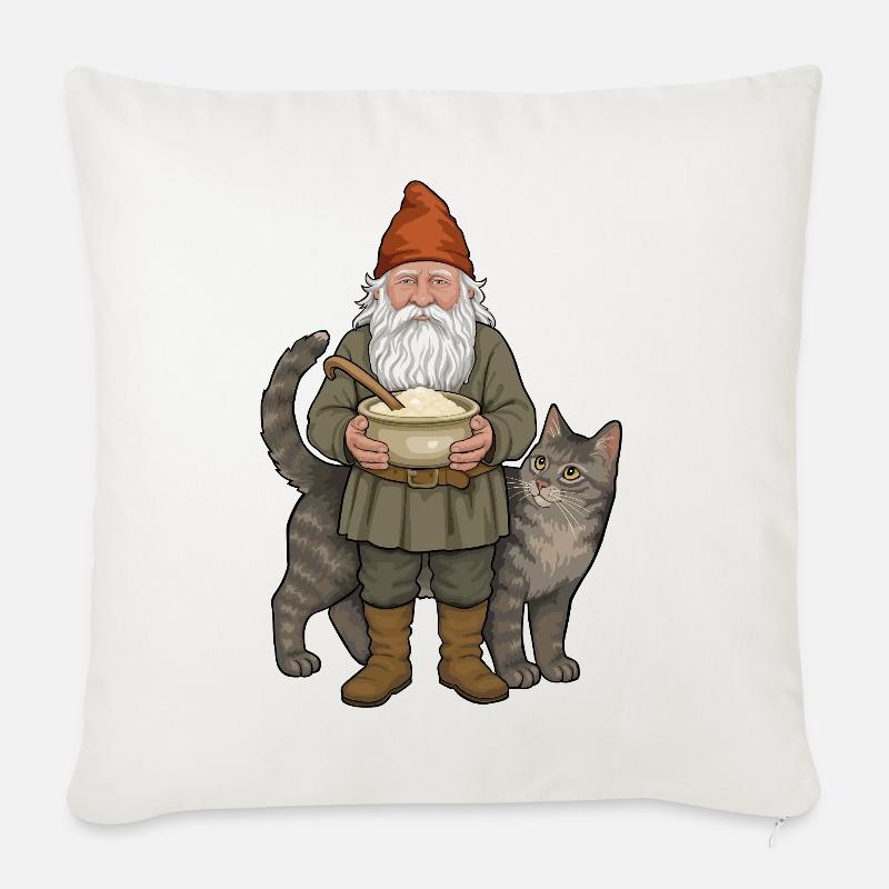 L’elfe de la ferme et le chat - Housse de coussin décorative 45 x 45 cm - blanc nature