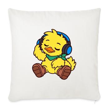 Happy Duck mit Kopfhörern - Sofakissenbezug 45 x 45 cm - Naturweiß  - Vorne