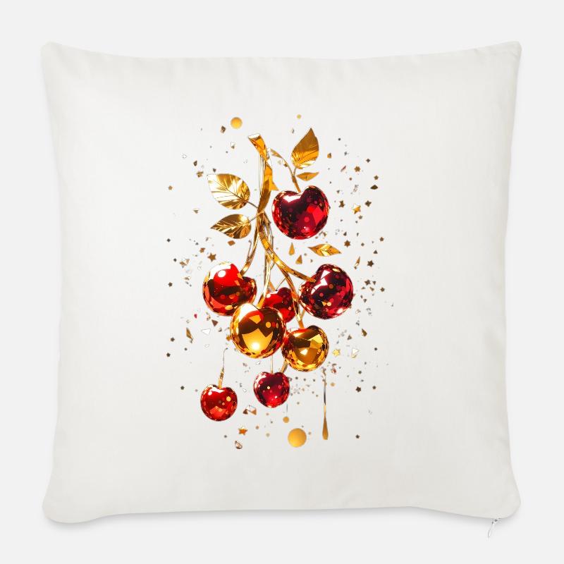 Kirschen mit Gold - Sofakissenbezug 45 x 45 cm - Naturweiß 