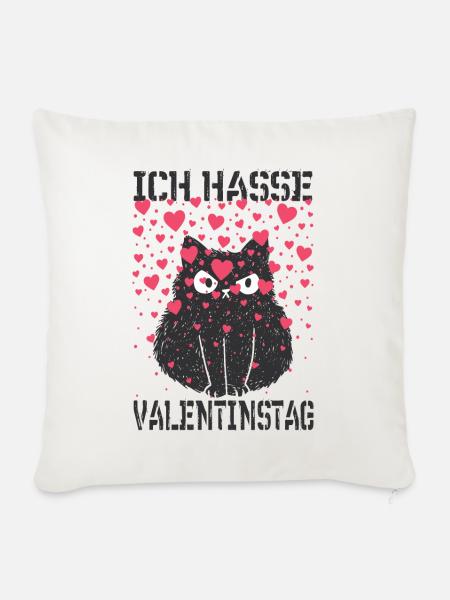 Böse Katze Herzen Ich hasse Anti-Valentinstag - Sofakissenbezug 45 x 45 cm - Naturweiß 