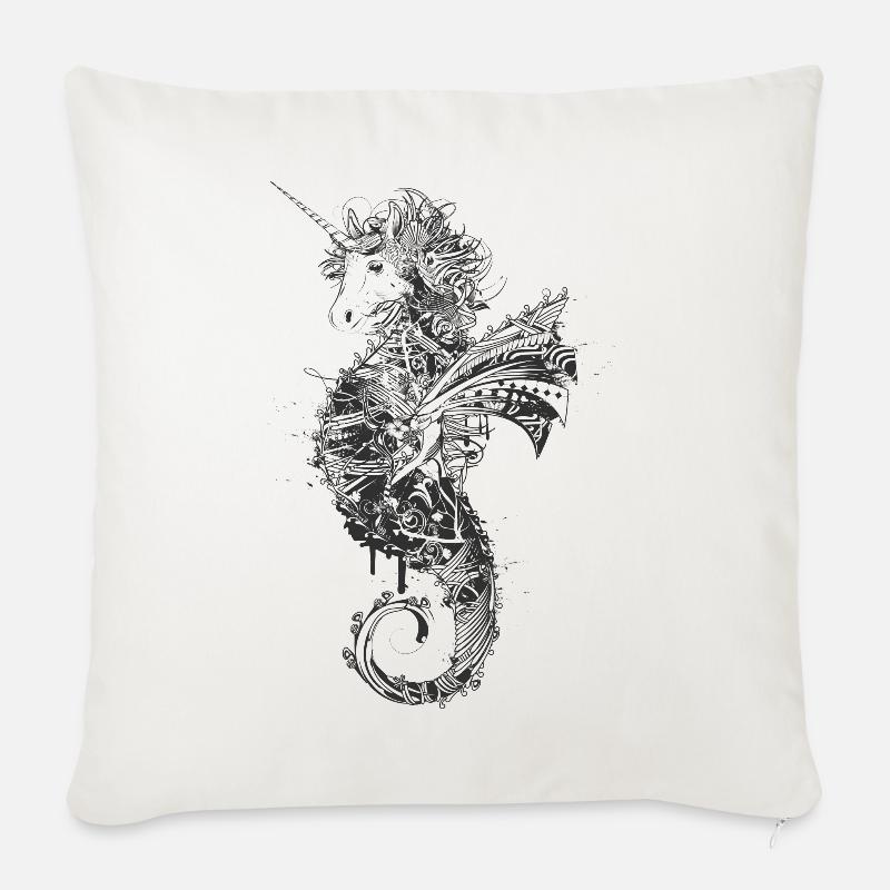 kunstvolle Zeichnung eines Einhorn Seepferdchen - Sofakissenbezug 45 x 45 cm - Naturweiß 