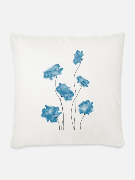 Blaue Blumen - Sofakissenbezug 45 x 45 cm - Naturweiß