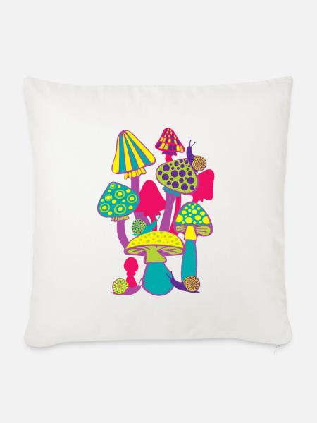 Buntes Pilztreiben in Neonfarben - Sofakissenbezug 45 x 45 cm - Naturweiß