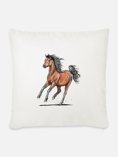 Braunes Pferd Galopp - Sofakissenbezug 45 x 45 cm - Naturweiß