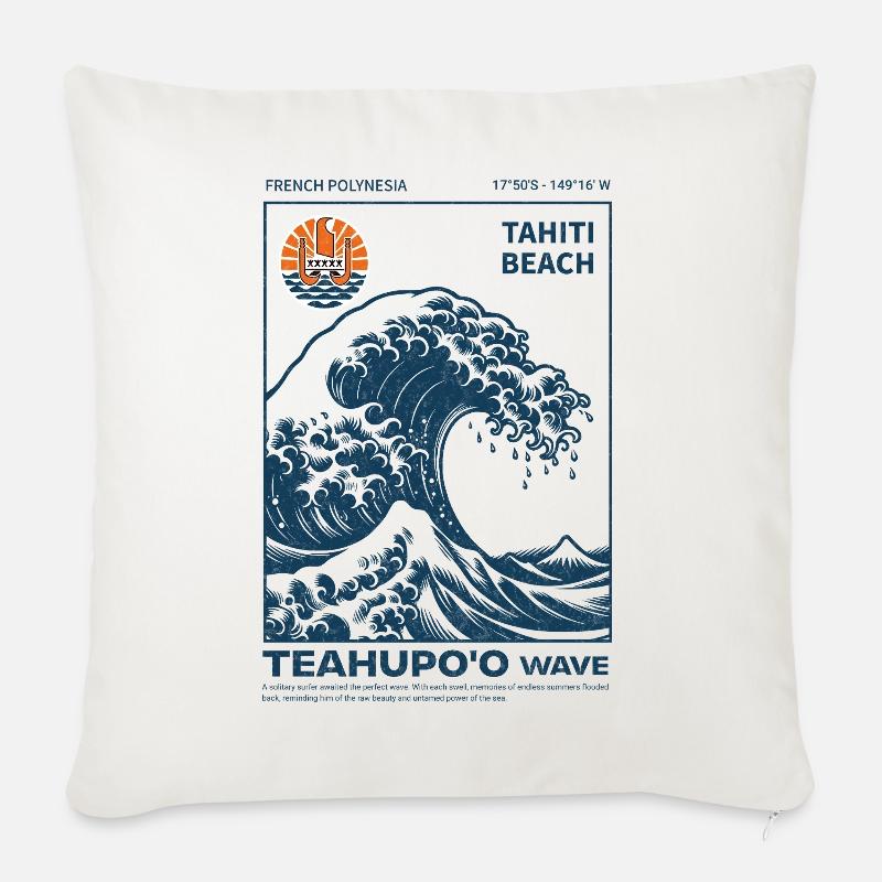 Teahupo'o Tahiti Blaue Welle - Sofakissenbezug 45 x 45 cm - Naturweiß 