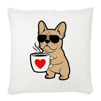 Frenchie Hund Kaffee Comic - Sofakissenbezug 45 x 45 cm - Naturweiß  - Vorne