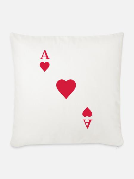 Spielkarte Herz Ass As Karte Fasching Karneval - Sofakissenbezug 45 x 45 cm - Naturweiß 