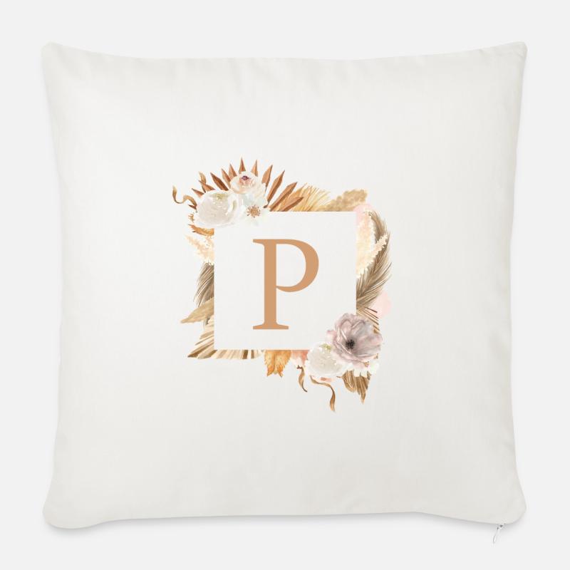 Personalisierbares Design, Monogramm, Buchstabe P - Sofakissenbezug 45 x 45 cm - Naturweiß
