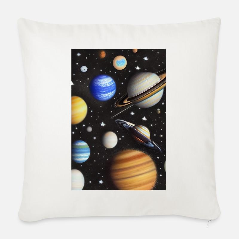 Weltall und Planeten - Sofakissenbezug 45 x 45 cm - Naturweiß
