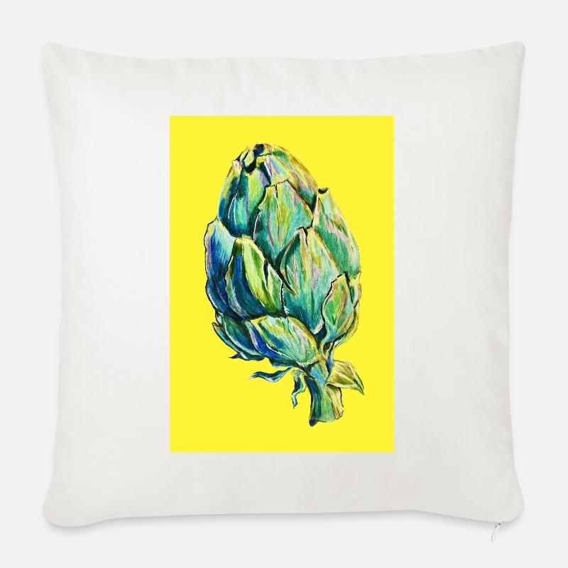 Artischocke gelb - Sofakissenbezug 45 x 45 cm - Naturweiß 