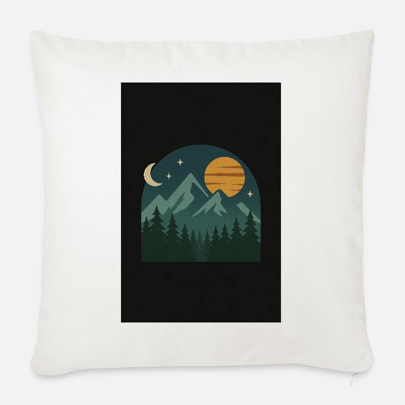 Nacht Berglandschaft Illustration - Sofakissenbezug 45 x 45 cm - Naturweiß