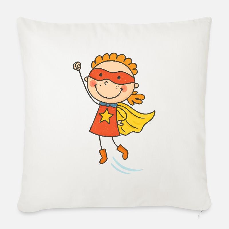 Fröhliches Kind Superheld Karikatur - Sofakissenbezug 45 x 45 cm - Naturweiß