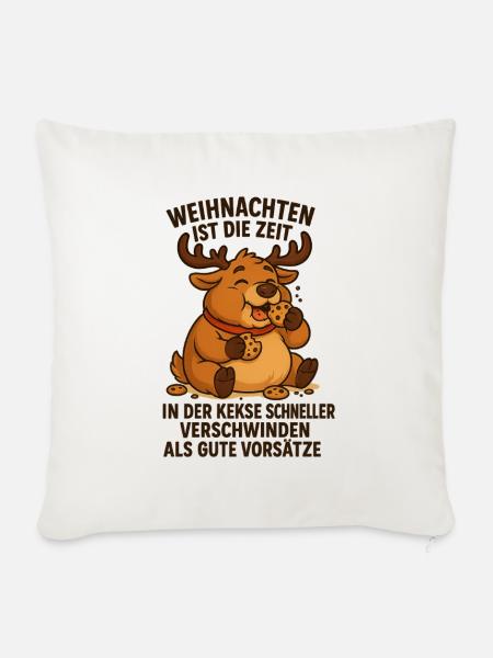 Kekshungriges Rentier Weihnachtsspaß - Sofakissenbezug 45 x 45 cm - Naturweiß