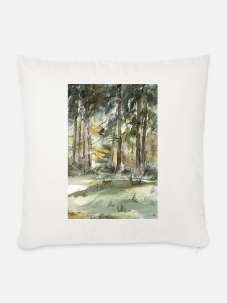 Waldlicht Im Aquarellwald - Sofakissenbezug 45 x 45 cm - Naturweiß