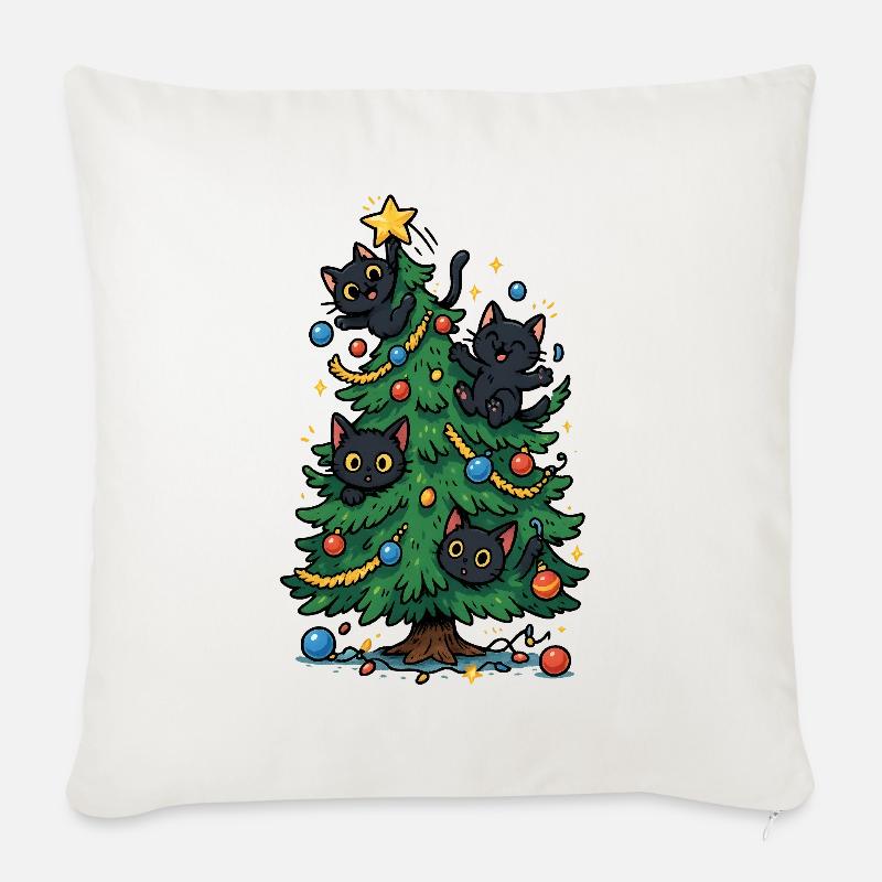 Weihnachtsbaum mit Katzen - Sofakissenbezug 45 x 45 cm - Naturweiß 