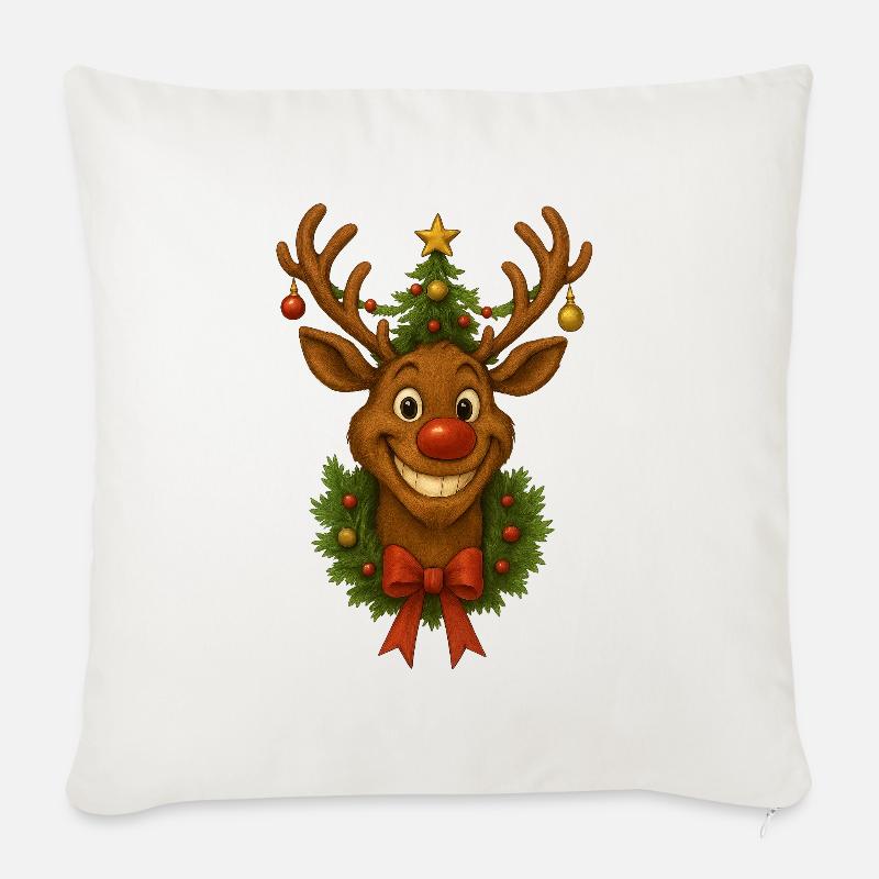 Rudolph das Rentier - Sofakissenbezug 45 x 45 cm - Naturweiß