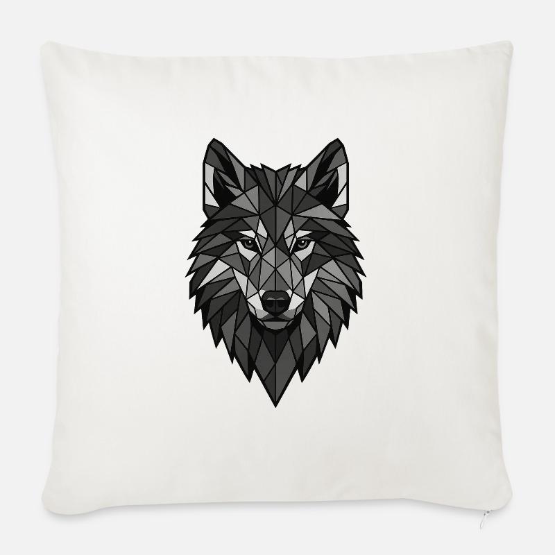 Geometrischer Wolfenkopf Grau - Sofakissenbezug 45 x 45 cm - Naturweiß 