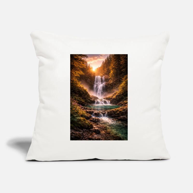 Cascade sous le soleil du soir Housse de coussin décorative 45 x 45 cm