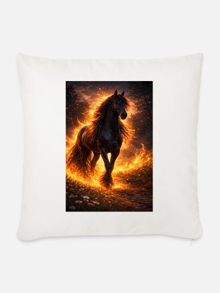 Feuerpferd im Flammensturm - Sofakissenbezug 45 x 45 cm - Naturweiß 