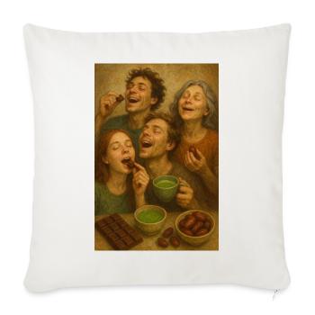 Tour gastronomique : Famille partage du chocolat au cacao - Housse de coussin décorative 45 x 45 cm - blanc nature - Devant