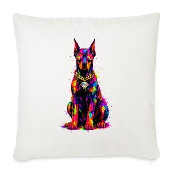 Bunter Neonhund mit Diamant - Sofakissenbezug 45 x 45 cm - Naturweiß  - Vorne