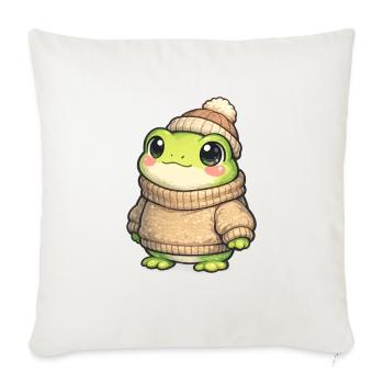 Kuschelfrosch im Winterpullover - Sofakissenbezug 45 x 45 cm - Naturweiß  - Vorne