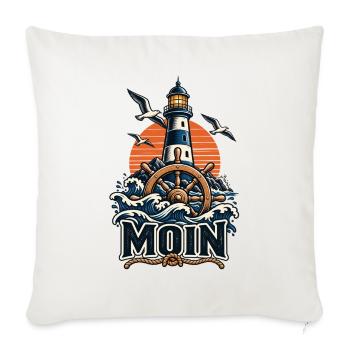 Moin – Leuchtturm & Steuerrad Küsten Design - Sofakissenbezug 45 x 45 cm - Naturweiß  - Vorne