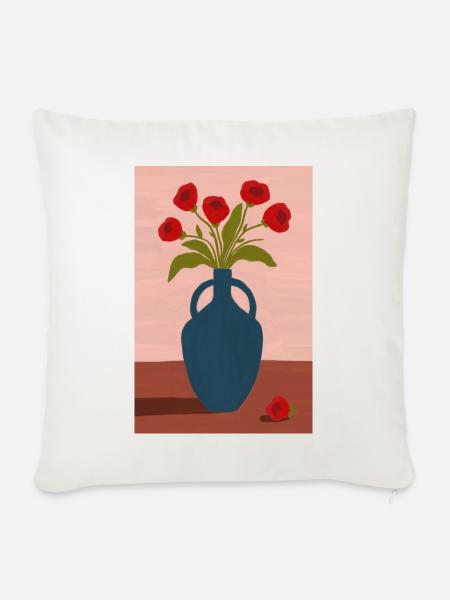 Red Poppies in Blue Vase - Sofakissenbezug 45 x 45 cm - Naturweiß 