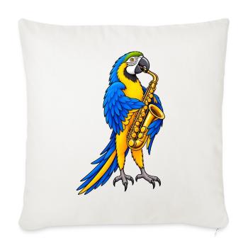 Ara spielt Saxophon – Buntes Musikmotiv - Sofakissenbezug 45 x 45 cm - Naturweiß  - Vorne