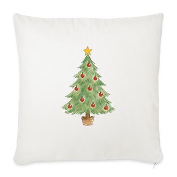 Weihnachtsbaum im Topf mit roten Ornamenten - Sofakissenbezug 45 x 45 cm - Naturweiß  - Vorne