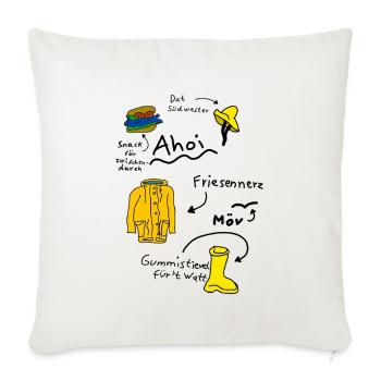 AHOI Wattwandern Nordsee Maritim Snack Platt Moin - Sofakissenbezug 45 x 45 cm - Naturweiß  - Vorne